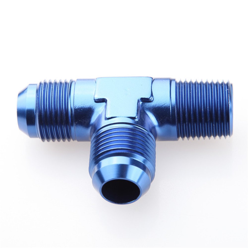8AN -8AN AN8 To 3/8" NPT Flare Pipe Tee Fitting Adaptor Aluminum Blue