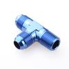 8AN -8AN AN8 To 3/8" NPT Flare Pipe Tee Fitting Adaptor Aluminum Blue view 2