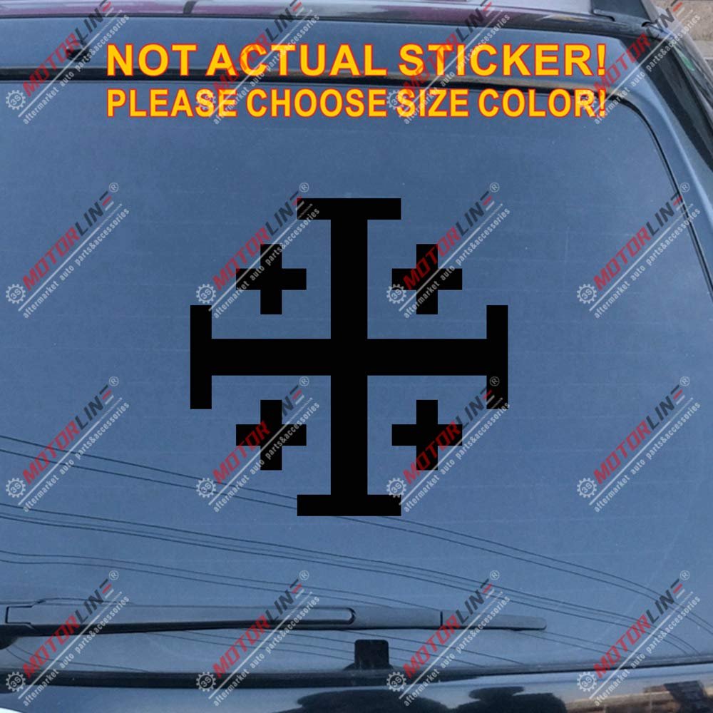 Jerusalem Cross Decal Sticker Crusaders' Cross Five-fold Car Vinyl Pick Size Color die Cut no bkgrd (Black, 12'' (30.5cm))