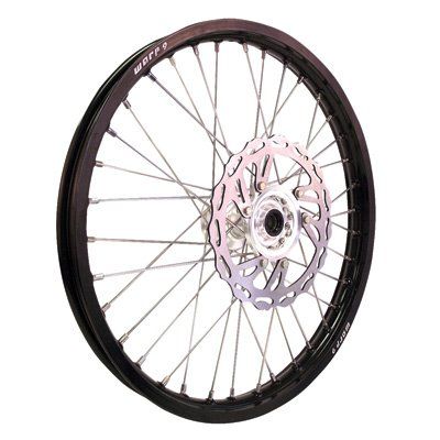 Warp 9 Complete Wheel Kit - Front 21 x 1.60 Black Rim/Silver Hub/Silver Spokes and Nipples for Husqvarna TE 250 2014-2018
