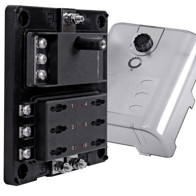 True Mods 6 Way Fuse Box with Ground Negative Bus for Automotive [Dual Positive Inputs] [12V - 32V DC] [180 Amp] [ATC/ATO Fuses] [LED Indicator] [Corrosion Resistant] Auto Marine Fuse Block