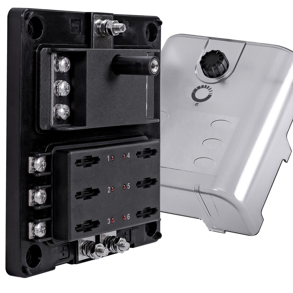 True Mods 6 Way Fuse Box with Ground Negative Bus for Automotive [Dual Positive Inputs] [12V - 32V DC] [180 Amp] [ATC/ATO Fuses] [LED Indicator] [Corrosion Resistant] Auto Marine Fuse Block