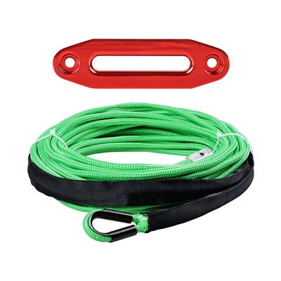 1/4" x 50' Synthetic Winch Rope w/Rock Guard + Hawse Fairlead Compatible with ATV UTV SUV Off-Road Ramsey (Red Hawse Fairlead, Green Winch Rope)