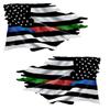 Mirrored Thin Blue Red Green Line Sticker Tattered Flag Sticker Vinyl American Flag Decal (3.5"x6"- 2 Pack) Military Police Decal, Police and Fire Stickers, American Flag Stickers for Trucks FS2082LR view 1