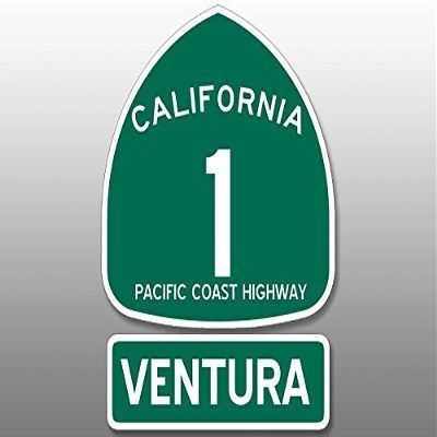 (2 Pcs) PCH Highway 1 Sign and VENTURA Sticker Decal (california rv beach route) Size: 4.5 x 5 inch c
