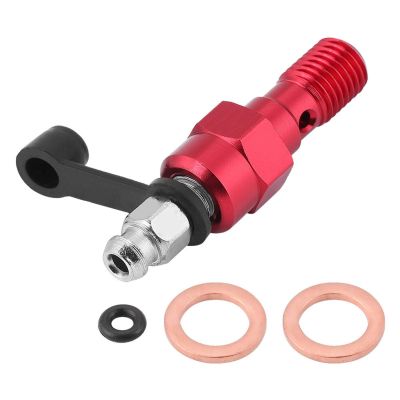 Banjo Bolt Bleed Screw, M10x1.0mm Motorcycle Brake Master Cylinder Caliper Bleed Screw Nipple Banjo Bolt + Dust Universal For/// (Red)