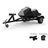 Weatherproof Jet Ski Cover Compatible with 2010-2017 Sea Doo RXT-X Series Blue/Black Trailerable Protects from Rain, Sun, and More, Includes Trailer Straps and Storage Bag