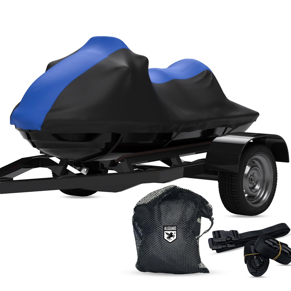 Weatherproof Jet Ski Cover Compatible with 2009-2026 SEA DOO Wake 155 / Wake 170 - Blue/Black Color - Trailerable - Protects from Rain, Sun, and More, Includes Trailer Straps and Storage Bag