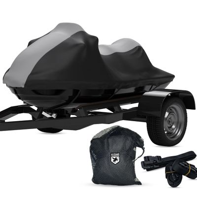 Weatherproof Max Jet Ski Cover Compatible with 2004-2011 Sea Doo RXP Series Gray/Black All Weather Includes Trailer Straps and Storage Bag