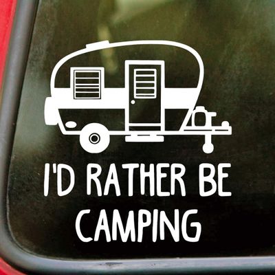 Minglewood Trading I'd Rather Be Camping Vinyl Decal Sticker 5" x 5.5" Outdoor Adventure Car Window Graphic Waterproof Die Cut Camper Tent Hiking RV Travel Sticker - Brown