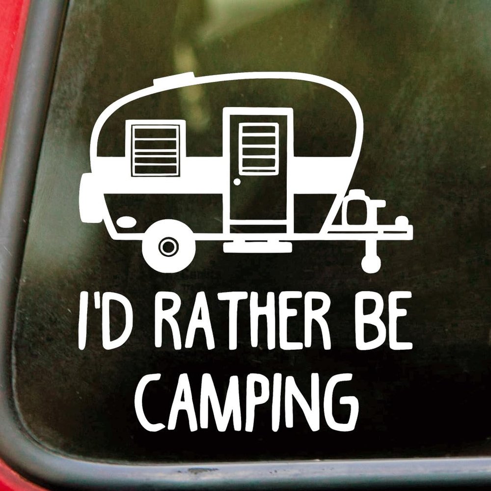 Minglewood Trading I'd Rather Be Camping Vinyl Decal Sticker 5" x 5.5" Outdoor Adventure Car Window Graphic Waterproof Die Cut Camper Tent Hiking RV Travel Sticker - Brown