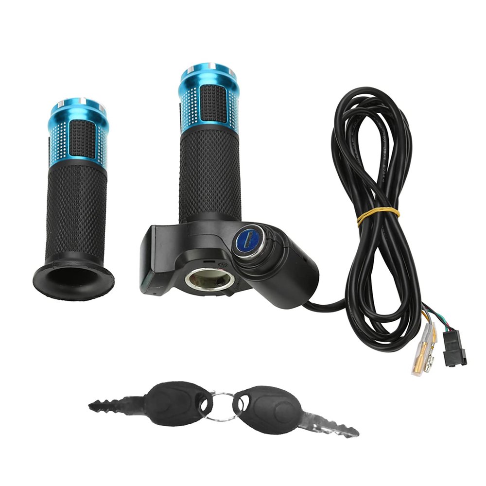 Handlebar Throttle Grips, Throttle Grips 3 Speed with LED Display Screen Handle for Electric Bike(Blue)