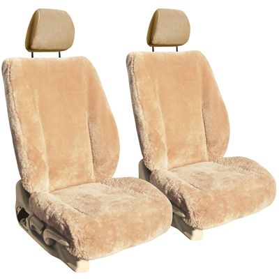 ShearComfort Front Seats Custom Sheepskin Seat Covers Compatible with Oldsmobile Alero (1999-2006) in Tan for Buckets w/Adjustable Headrests