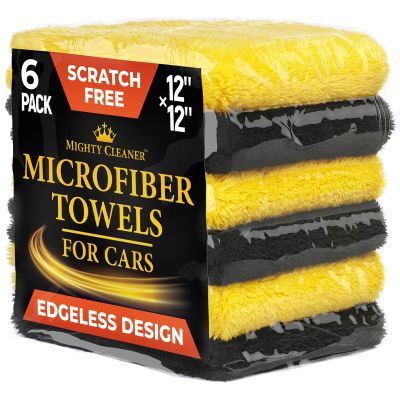 Super Soft Microfiber Towels for Cars - Edgeless - 6pk (12x12) - Premium Scratch-Free Towel - Great for Drying, Detailing, Polishing, Buffing - Ultra Absorbent Microfiber Cleaning Cloths for Car