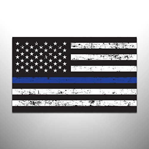 Thin Blue Line Distressed Flag Vinyl Decal Sticker Blue Lives Matter Law Enforcement Window Decal | 2-Pack| 5-Inch by 3-Inch |PD896