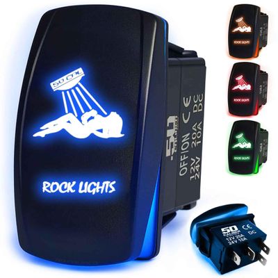 Red Waterproof Rock Lights Rocker Switch ON/Off, LED Backlit with Etched Design w/Toggle Switch 12v UTV, Auto, Boat 20A Rock Lights