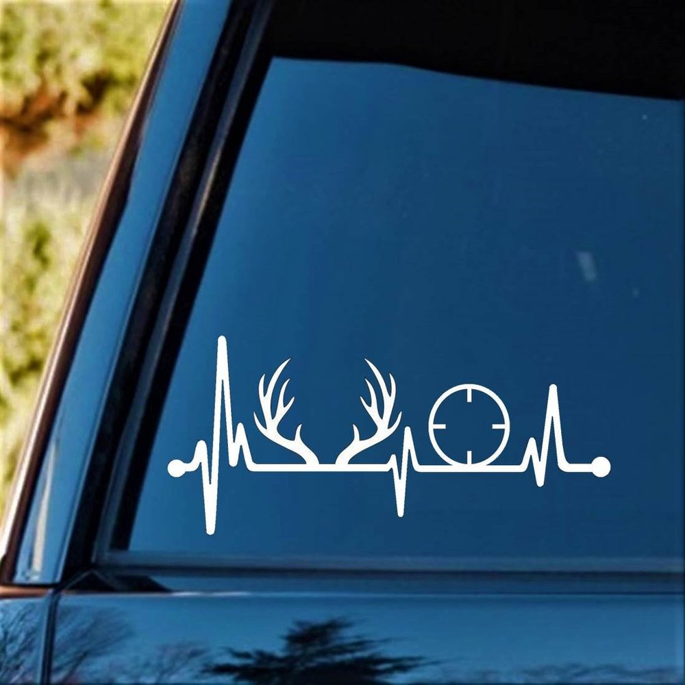 Bluegrass Decals Deer Rack Antlers Gun Sights Heartbeat Lifeline Decal Sticker K1180