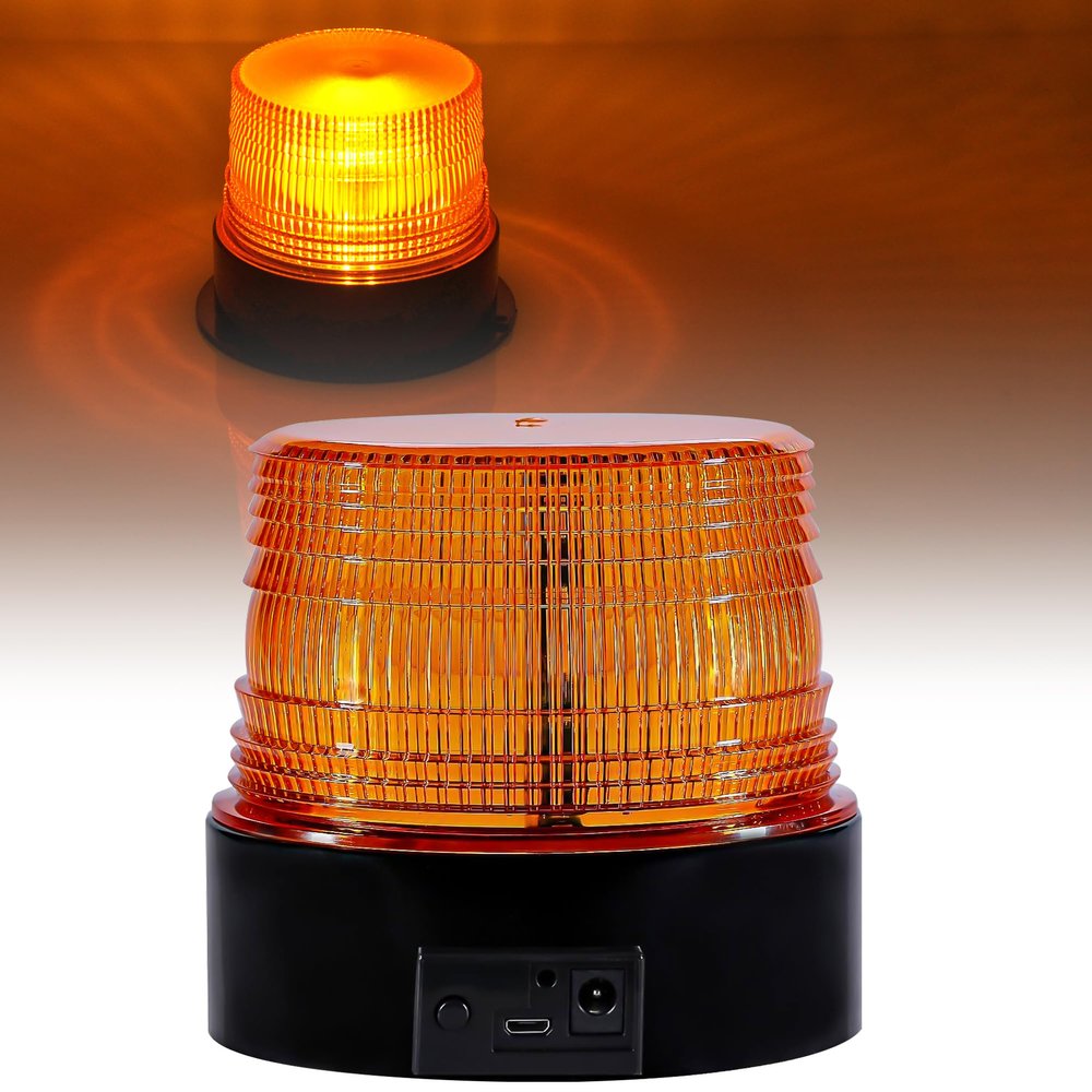 Magnetic Cordless Beacon Light,Amber Rechargeable Strobe Lights for Trucks,Portable Flashing Emergency Safety Warning Light for Postal Construction Vehicles Snowplow Golf Carts,Day/Night Visibility