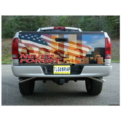 T34 American Flag 9/11 Never Forget Tailgate Wrap Vinyl Graphic Decal Sticker F150 F250 F350 Ram Silverado Sierra Tundra Ranger Frontier Titan Tacoma 1500 2500 3500 Bed Cover