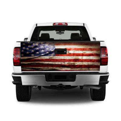 T327 American Flag Distressed Tailgate Wrap Vinyl Graphic Decal Sticker F150 F250 F350 Ram Silverado Sierra Tundra Ranger Frontier Titan Tacoma 1500 2500 3500 Bed Cover