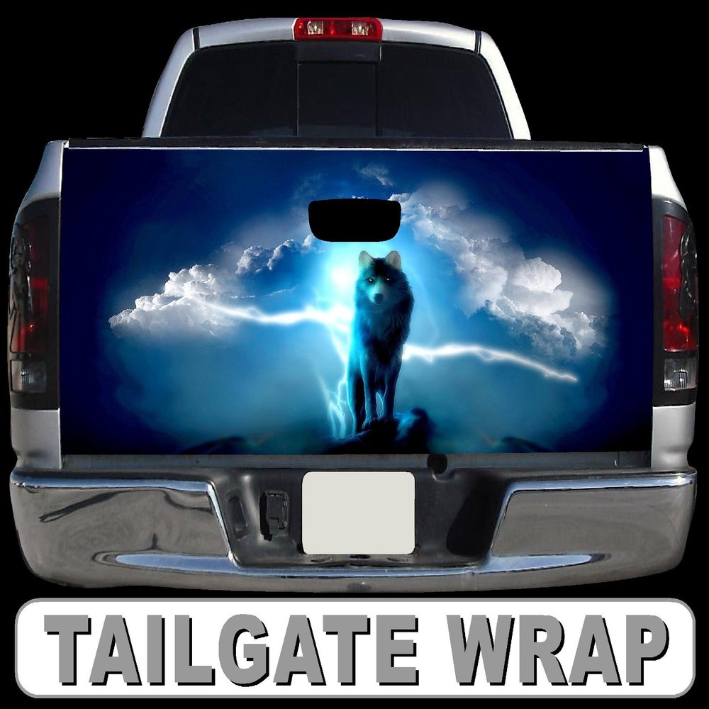 T303 Wolf Tailgate Wrap Vinyl Graphic Decal Sticker F150 F250 F350 Ram Silverado Sierra Tundra Ranger Frontier Titan Tacoma 1500 2500 3500 Bed Cover