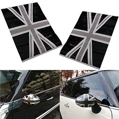 CoCocina 2Pcs Black Union Jack Flag Vinyl Mirrors Stickers for Mini Cooper