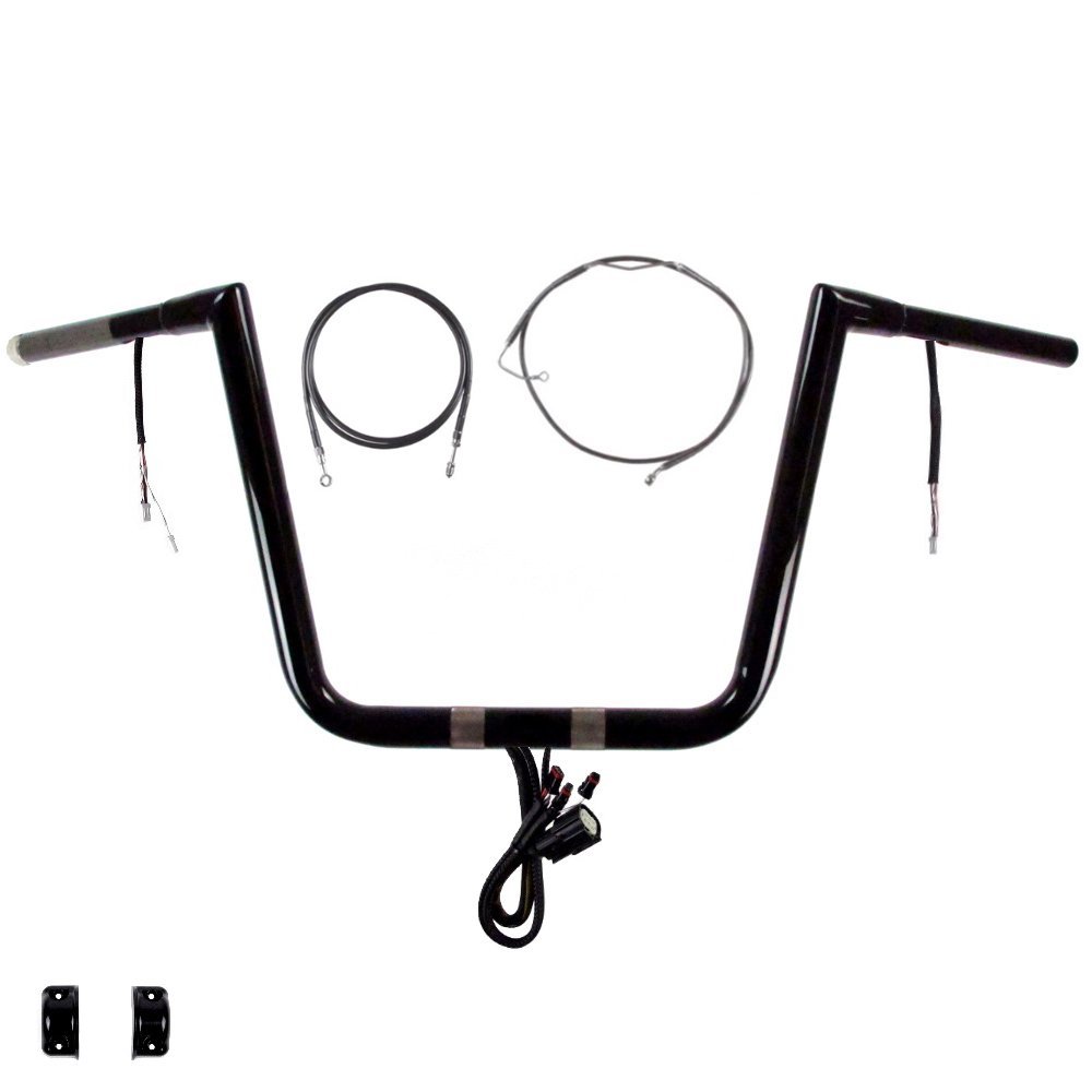 Hill Country Customs 1 1/4" BBlack 13" Prewired Twin Peaks Hefty handlebar Kit for 2016 and newer Harley Road Glide Ultra models - PW-0601-3841-BB-RGU15-ABS