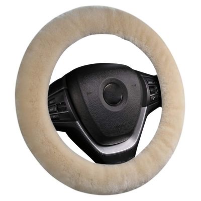 OGLAND Fuzzy Sheepskin Car Steering Wheel Cover for Women | Soft Wool Girly