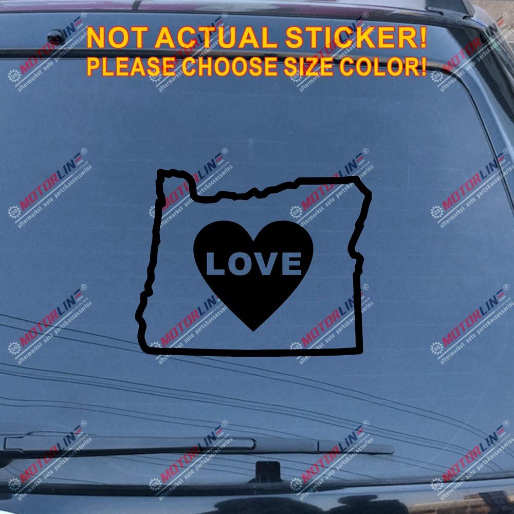 I Love Oregon Map Outline Decal Sticker Home Car Vinyl Pick Size Color (Black, 4'' (10.2cm))