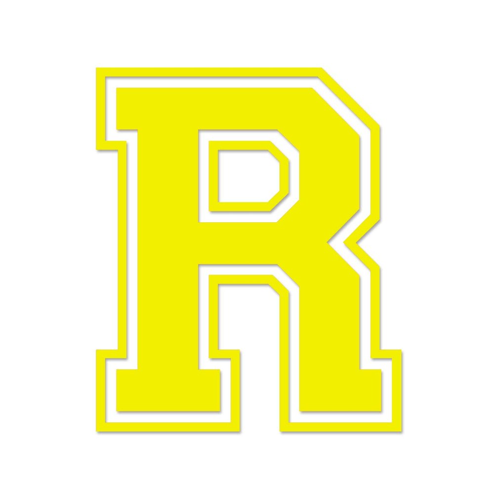Applicable Pun Varsity Letter R - Vinyl Decal for Outdoor Use on Cars, ATV, Boats, Windows and More - Yellow 4 Inches Tall