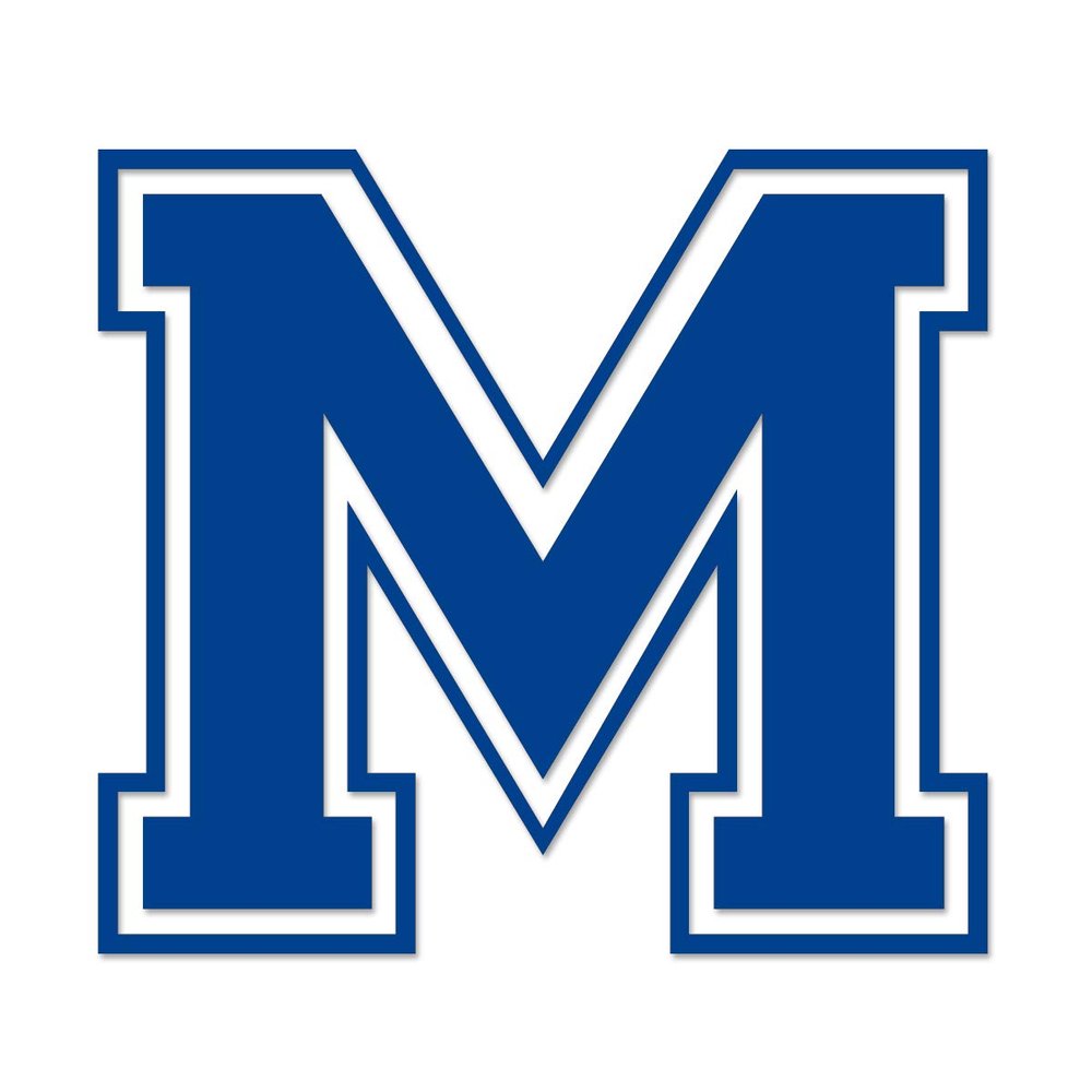Applicable Pun Varsity Letter M - Vinyl Decal for Outdoor Use on Cars, ATV, Boats, Windows and More - Blue 4 Inches Tall