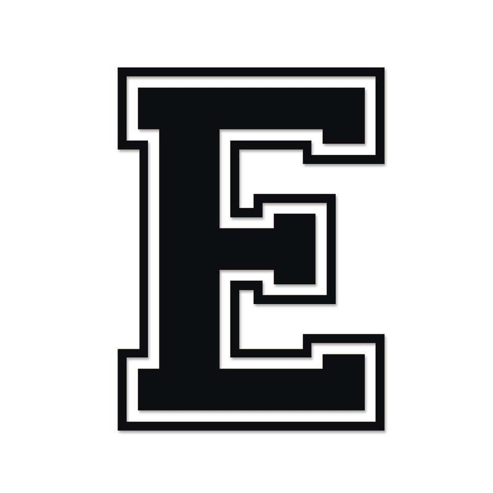 Applicable Pun Varsity Letter E - Vinyl Decal for Outdoor Use on Cars, ATV, Boats, Windows and More - Black 3 Inches Tall