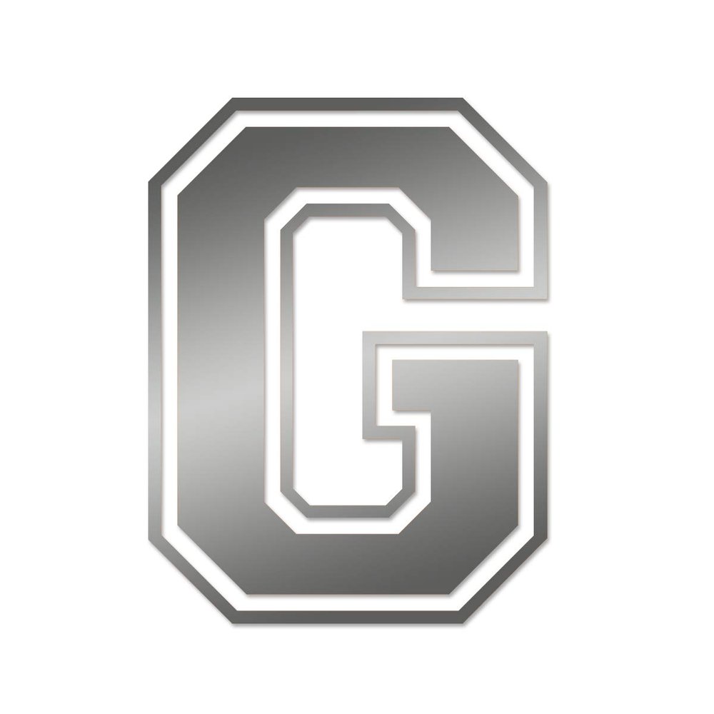 Applicable Pun Varsity Letter G - Vinyl Decal for Outdoor Use on Cars, ATV, Boats, Windows and More - Silver 5 Inches Tall