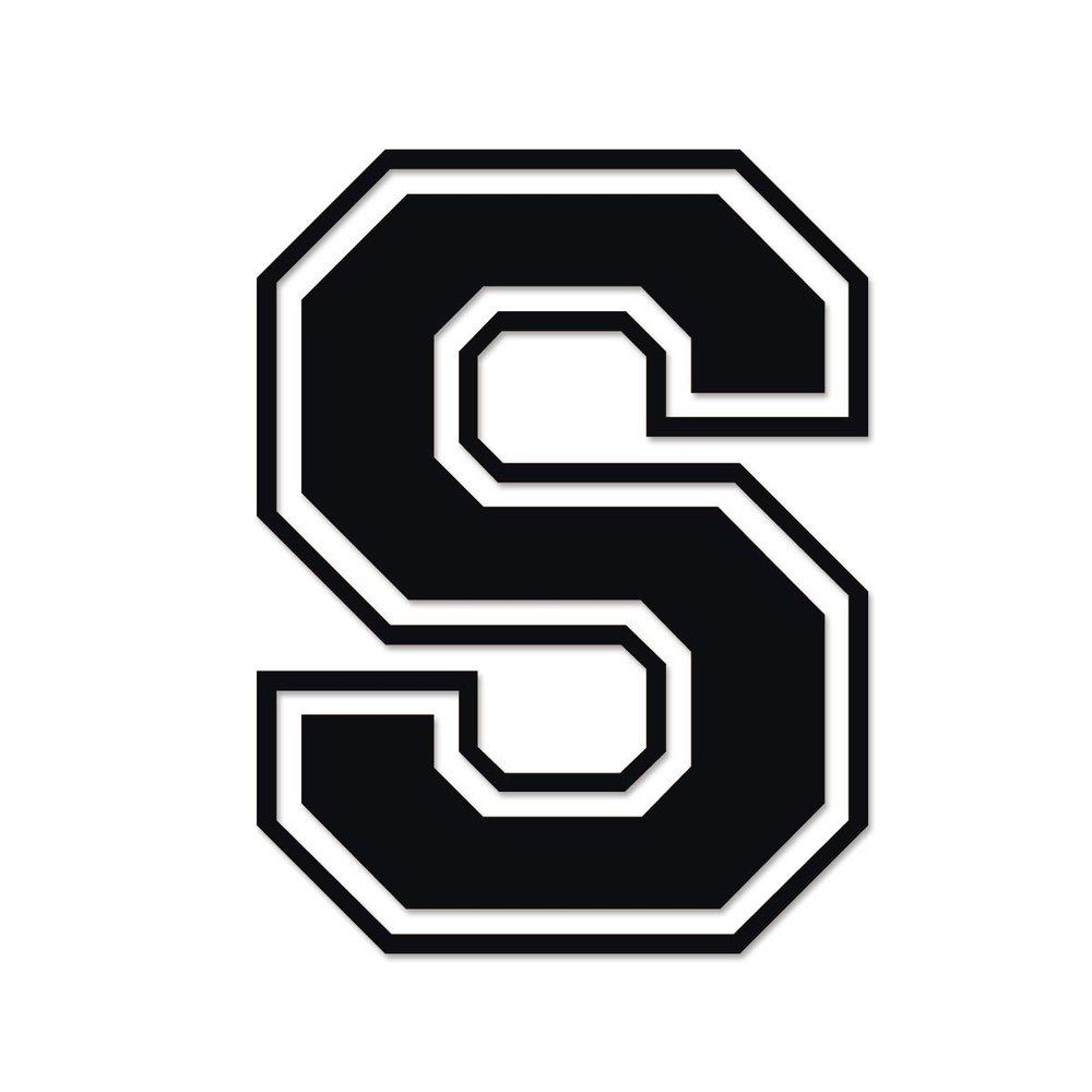 Applicable Pun Varsity Letter S - Vinyl Decal for Outdoor Use on Cars, ATV, Boats, Windows and More - Black 3 Inches Tall