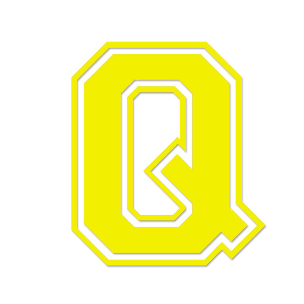 Applicable Pun Varsity Letter Q - Vinyl Decal for Outdoor Use on Cars, ATV, Boats, Windows and More - Yellow 6 Inches Tall