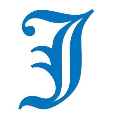 Applicable Pun Old English Letter J - Vinyl Decal for Outdoor Use on Cars, ATV, Boats, Windows and More - Sky Blue 10 Inches Tall