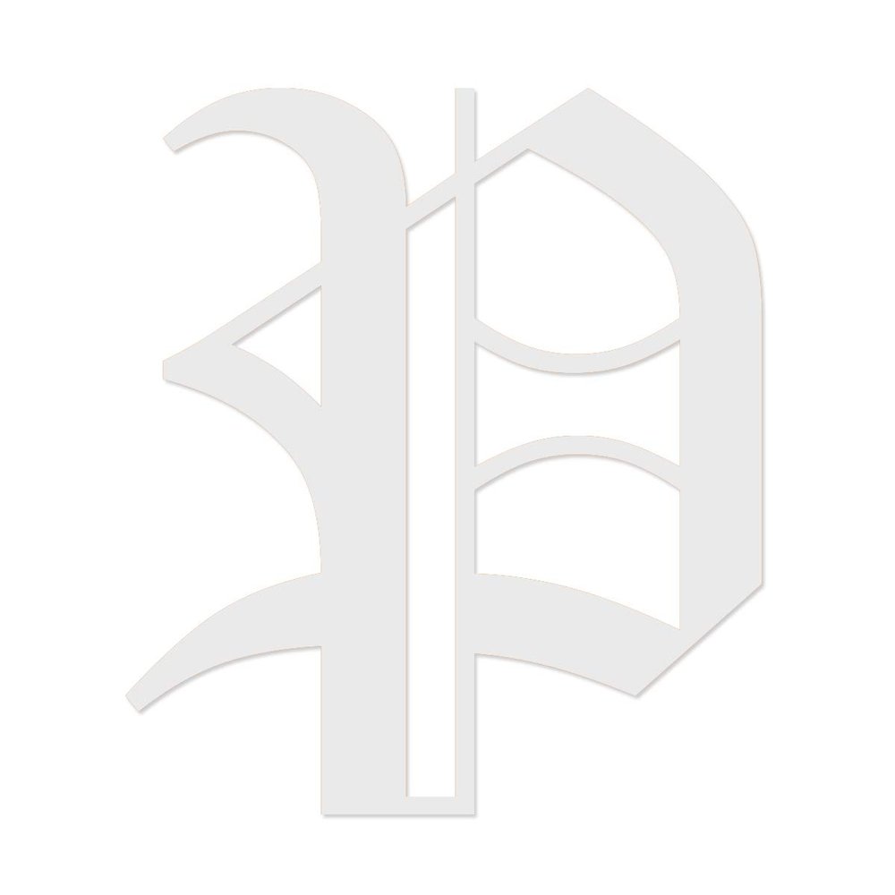 Applicable Pun Old English Letter P - Vinyl Decal for Outdoor Use on Cars, ATV, Boats, Windows and More - White 6 Inches Tall