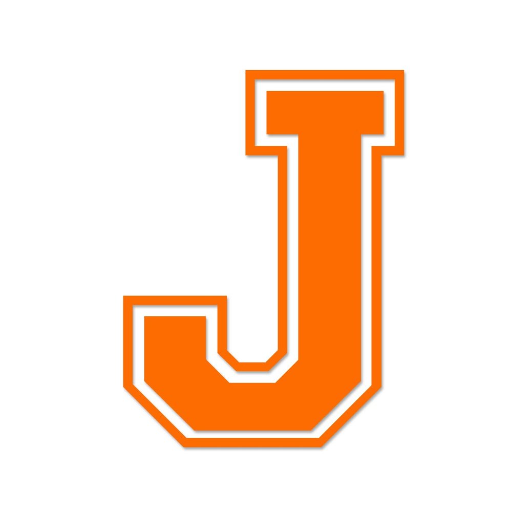 Applicable Pun Varsity Letter J - Vinyl Decal for Outdoor Use on Cars, ATV, Boats, Windows and More - Orange 3 Inches Tall