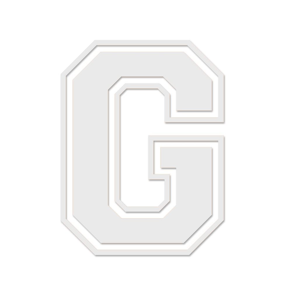 Applicable Pun Varsity Letter G - Vinyl Decal for Outdoor Use on Cars, ATV, Boats, Windows and More - White 4 Inches Tall
