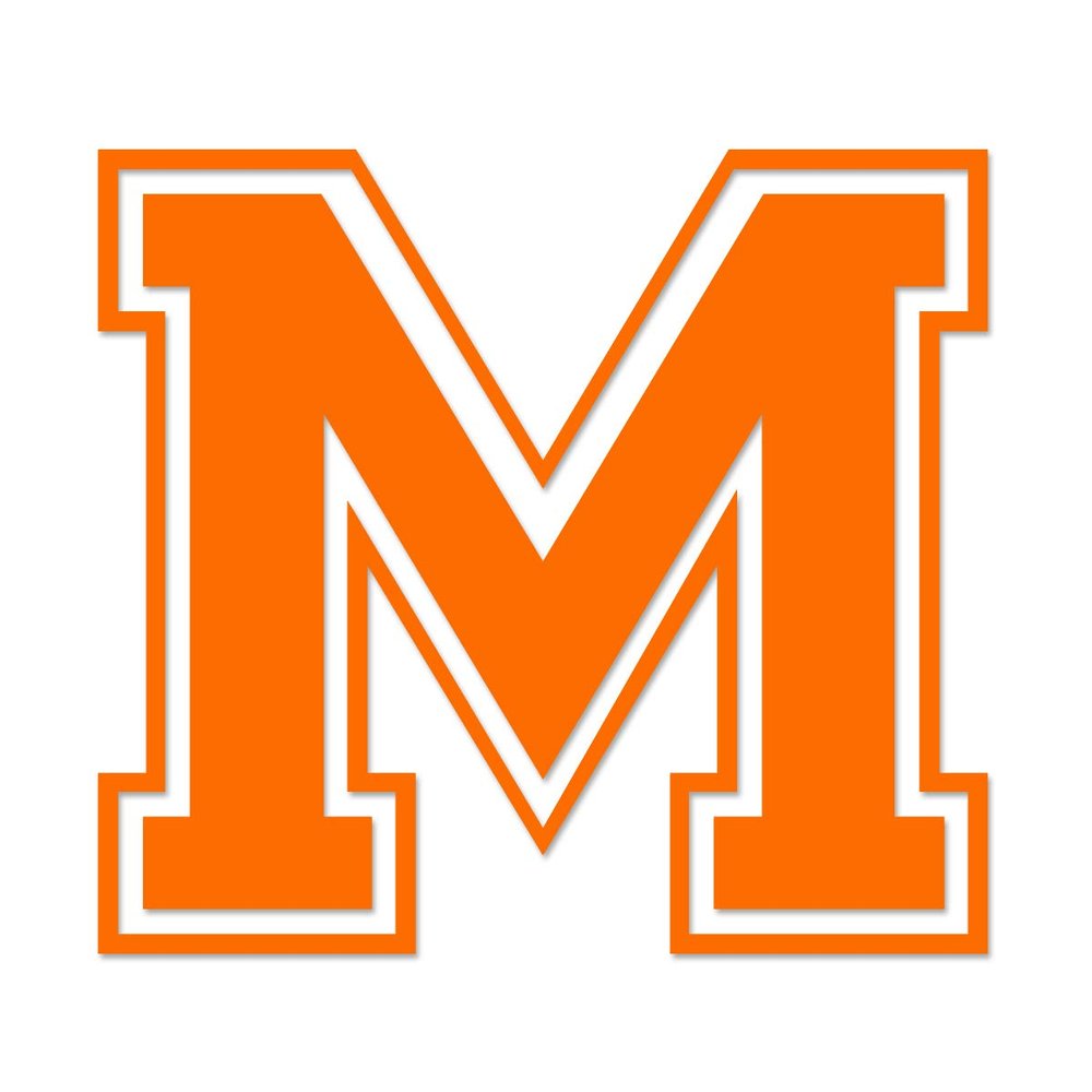 Applicable Pun Varsity Letter M - Vinyl Decal for Outdoor Use on Cars, ATV, Boats, Windows and More - Orange 5 Inches Tall