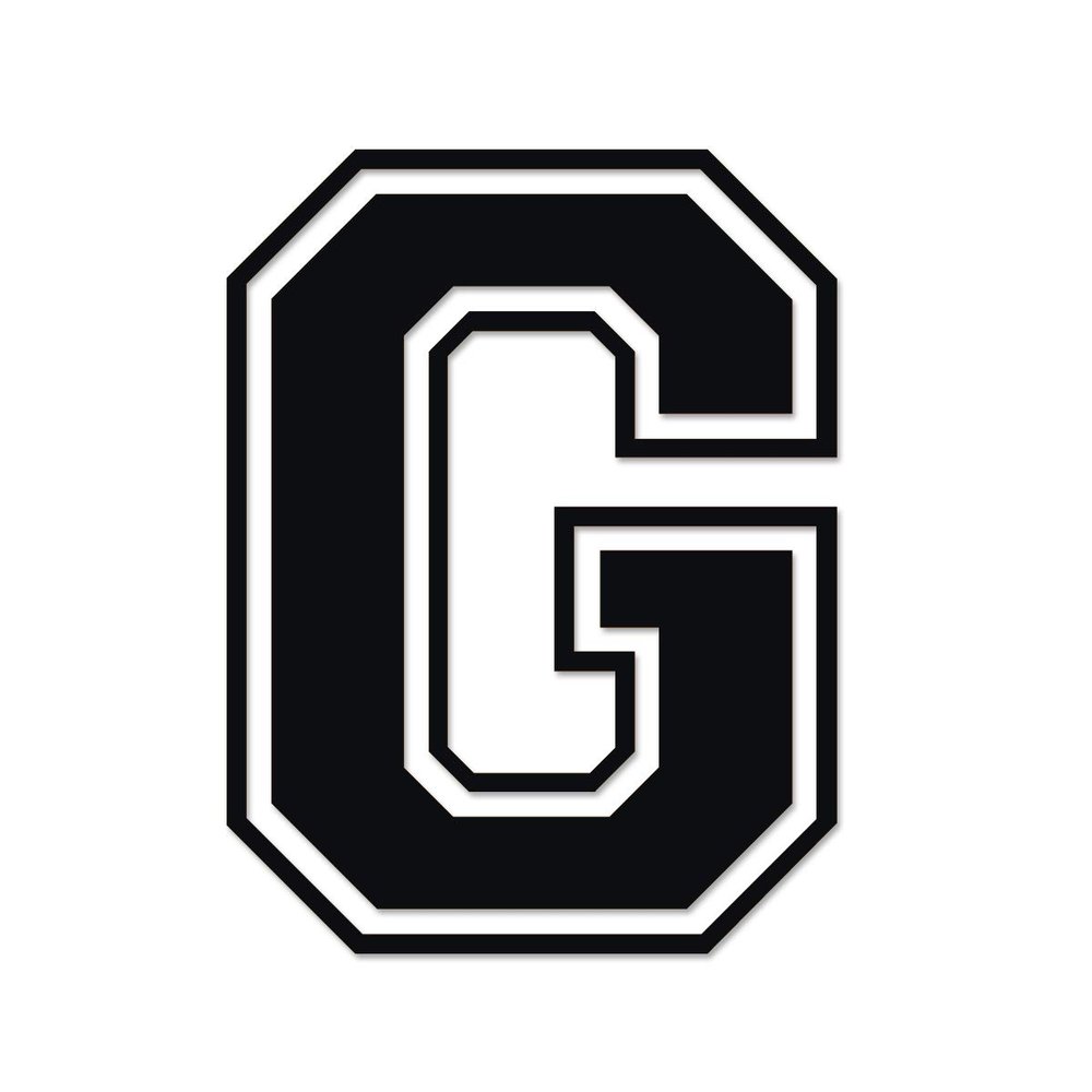 Applicable Pun Varsity Letter G - Vinyl Decal for Outdoor Use on Cars, ATV, Boats, Windows and More - Black 4 Inches Tall
