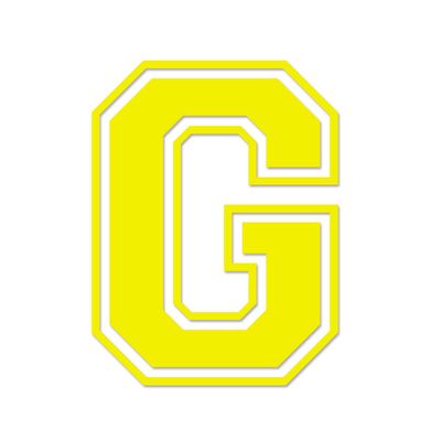Applicable Pun Varsity Letter G - Vinyl Decal for Outdoor Use on Cars, ATV, Boats, Windows and More - Yellow 5 Inches Tall