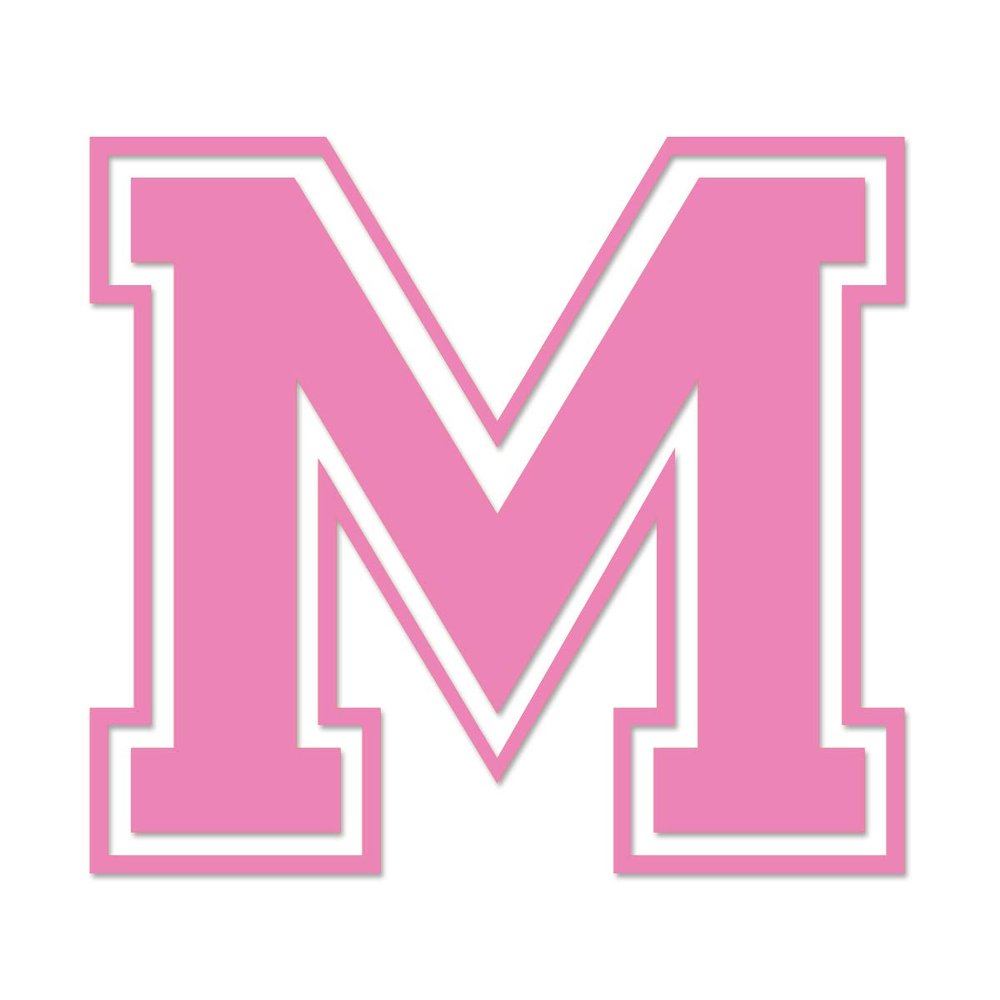 Applicable Pun Varsity Letter M - Vinyl Decal for Outdoor Use on Cars, ATV, Boats, Windows and More - Light Pink 3 Inches Tall