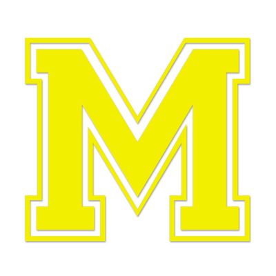 Applicable Pun Varsity Letter M - Vinyl Decal for Outdoor Use on Cars, ATV, Boats, Windows and More - Yellow 4 Inches Tall