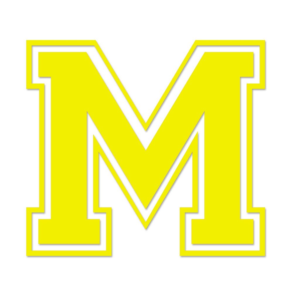 Applicable Pun Varsity Letter M - Vinyl Decal for Outdoor Use on Cars, ATV, Boats, Windows and More - Yellow 4 Inches Tall