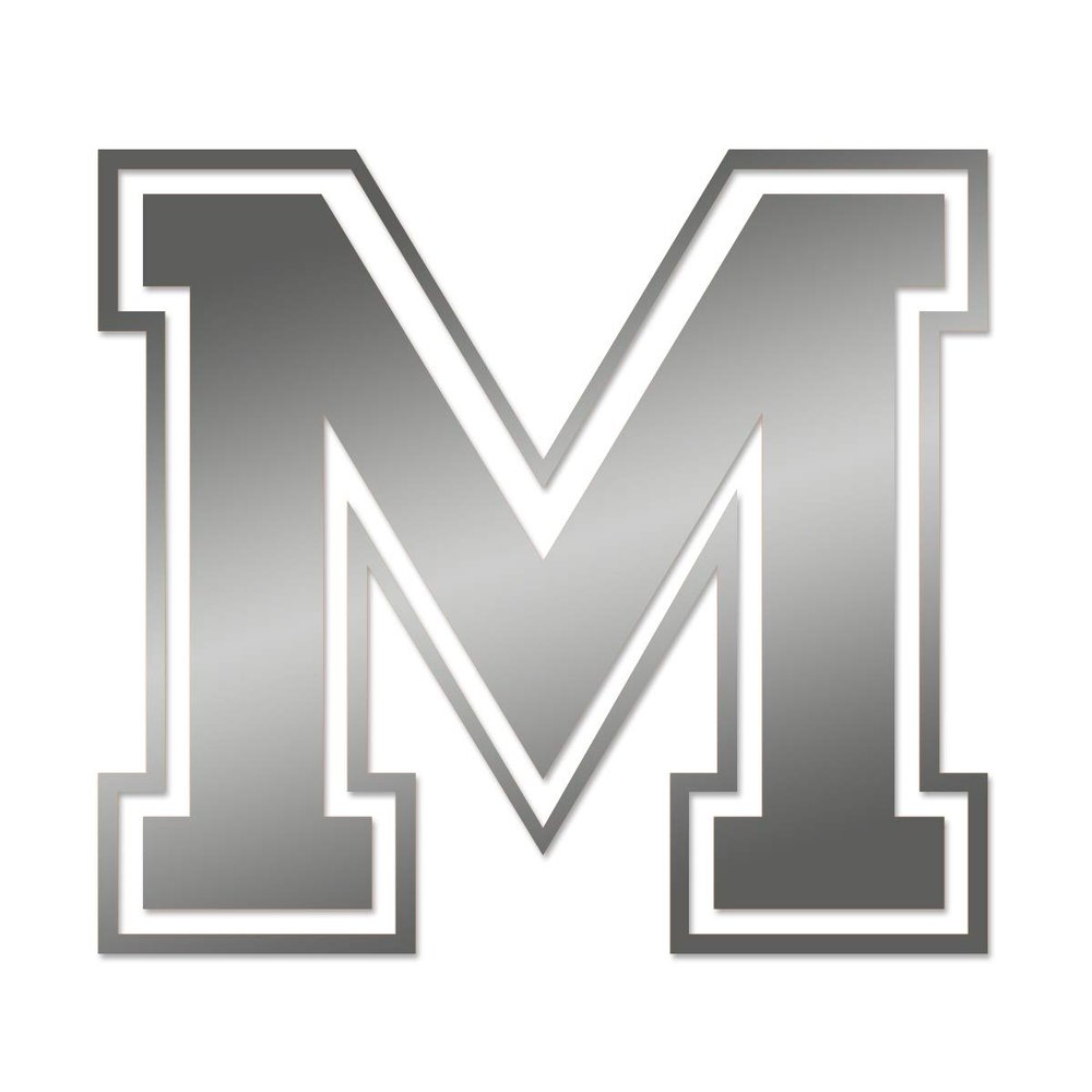Applicable Pun Varsity Letter M - Vinyl Decal for Outdoor Use on Cars, ATV, Boats, Windows and More - Silver 3 Inches Tall