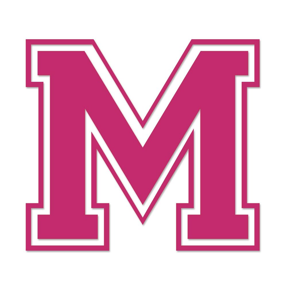 Applicable Pun Varsity Letter M - Vinyl Decal for Outdoor Use on Cars, ATV, Boats, Windows and More - Hot Pink (Magenta) 5 Inches Tall