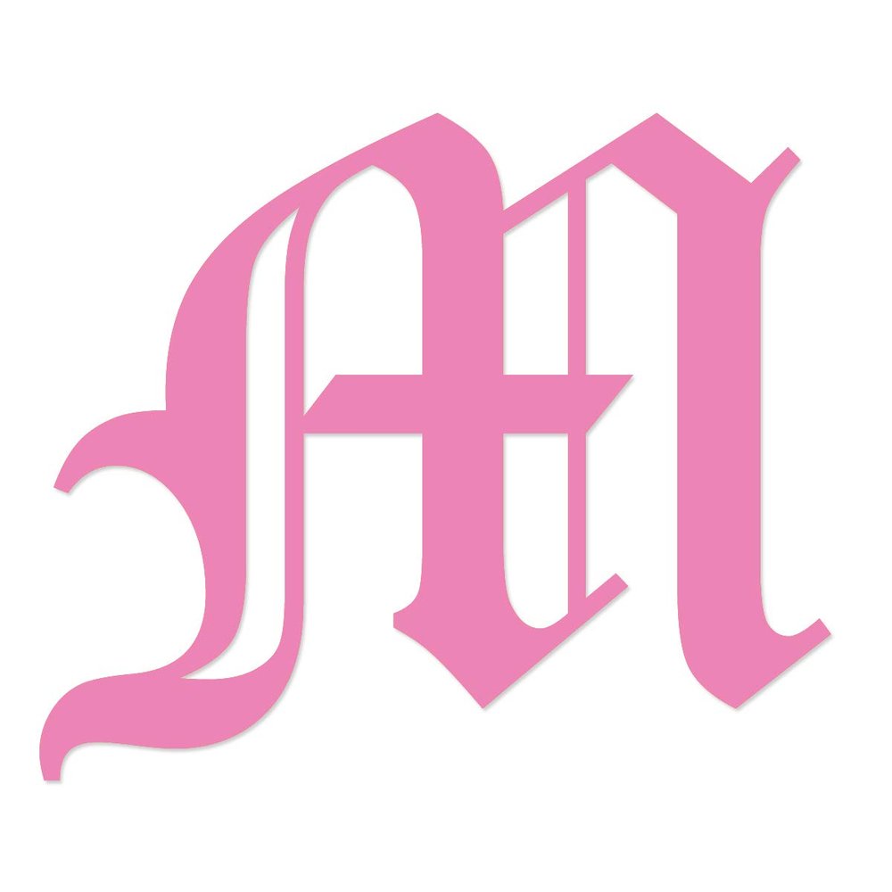 Applicable Pun Old English Letter M - Vinyl Decal for Outdoor Use on Cars, ATV, Boats, Windows and More - Light Pink 3 Inches Tall
