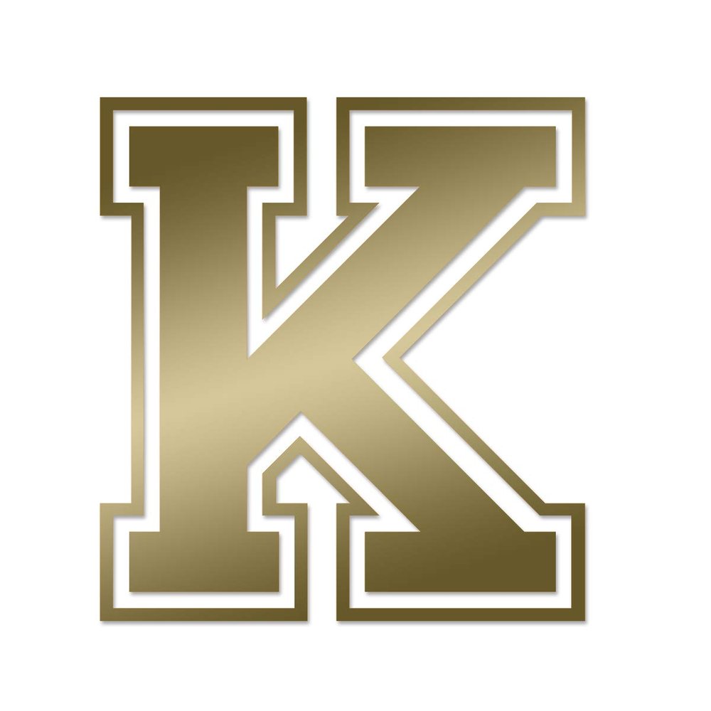 Applicable Pun Varsity Letter K - Vinyl Decal for Outdoor Use on Cars, ATV, Boats, Windows and More - Gold 3 Inches Tall