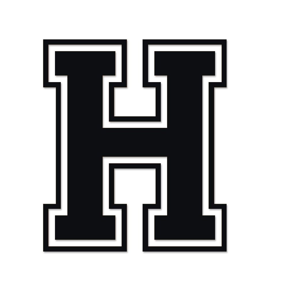 Applicable Pun Varsity Letter H - Vinyl Decal for Outdoor Use on Cars, ATV, Boats, Windows and More - Black 4 Inches Tall